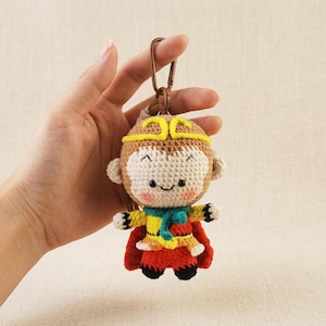 Ręcznie robiony brelok z pluszowym królem małp, zawieszka Wukong do torby i plecaka, szydełkowany brelok z królem małp amigurumi, zawieszka Sun Wukong do torby