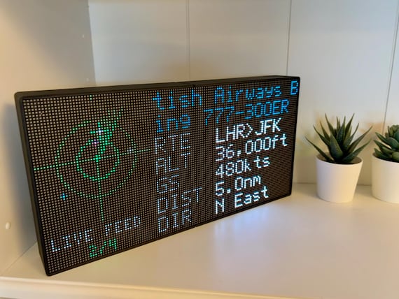 PixelRadar Live Flight Tracker Display - Real-Time Aircraft LED Matrix - Family Made UK Aviation Gift