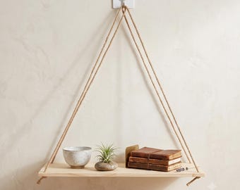 Macrame Hanging Wall Shelf Boho Floating Shelf Plant Display Shelf Rustic Rope Shelf Bedroom Living Room Home Decor