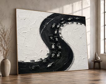 Monochrome Formula Racing, Curvy Track Canvas, Motorsport Wall Art, Black and White Canvas, Racing Cars Illustration, Modern Wall Decor