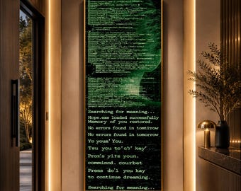 Digital Dreamscape Canvas Wall Art, Abstract Code Typography, Futuristic Technology Decor, Green Matrix Style Canvas, Modern Computer Art