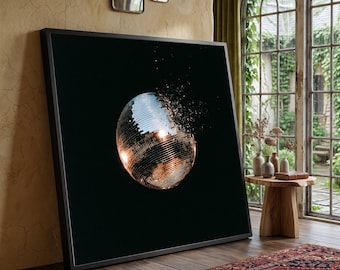Shattered Disco Ball Canvas Wall Art, Reflective Mirror Sphere, Party Decoration Canvas, Modern Glam Wall Art, Home Entertainment Decor