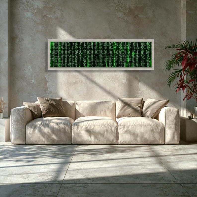 Digital Code Matrix Canvas, Binary Data Wall Art, Green Tech Pattern Canvas, Modern Technology Decor, Futuristic Office Artwork image 8