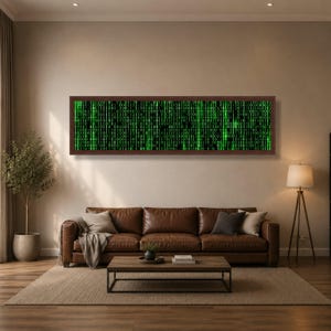 Digital Code Matrix Canvas, Binary Data Wall Art, Green Tech Pattern Canvas, Modern Technology Decor, Futuristic Office Artwork image 4
