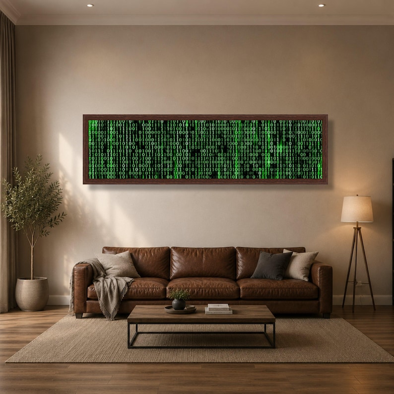 Digital Code Matrix Canvas, Binary Data Wall Art, Green Tech Pattern Canvas, Modern Technology Decor, Futuristic Office Artwork image 4
