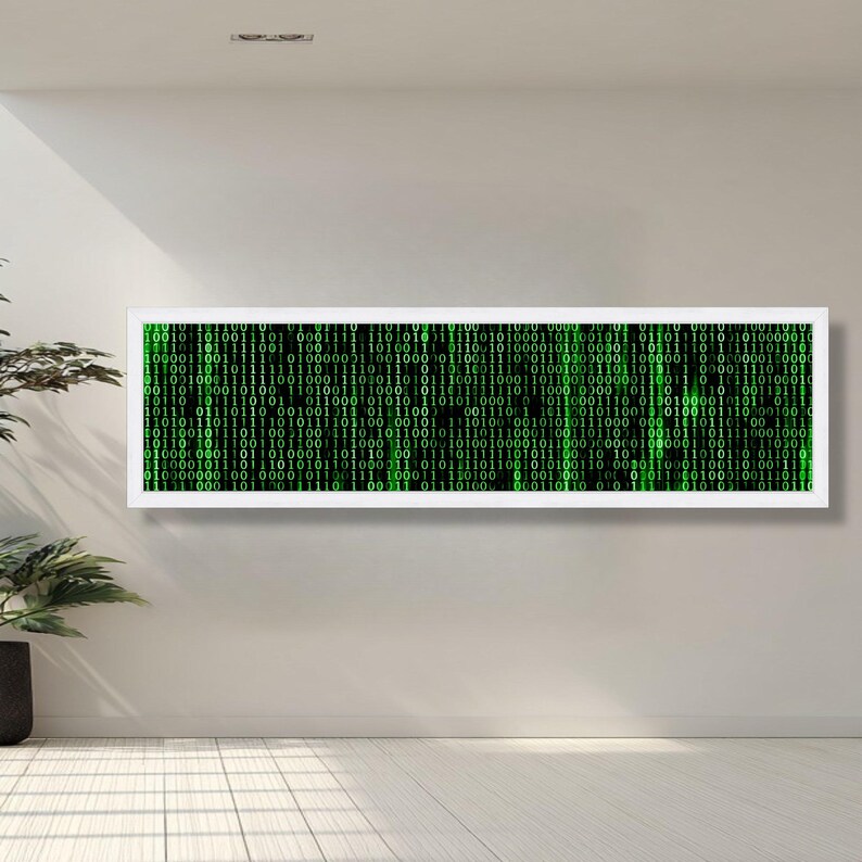 Digital Code Matrix Canvas, Binary Data Wall Art, Green Tech Pattern Canvas, Modern Technology Decor, Futuristic Office Artwork image 7