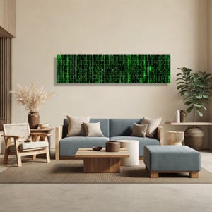 Digital Code Matrix Canvas, Binary Data Wall Art, Green Tech Pattern Canvas, Modern Technology Decor, Futuristic Office Artwork image 3