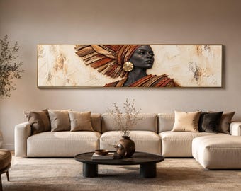 Afrocentric Portrait Canvas Wall Art, African Woman with Headwrap and Gold Earring, Ethnic Home Decoration, Cultural Canvas Print