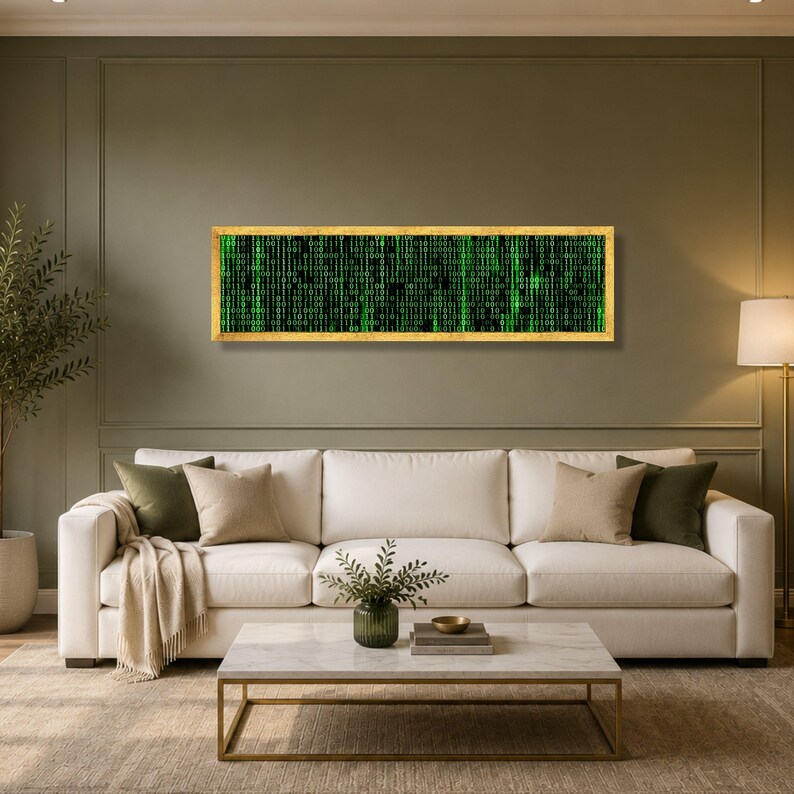 Digital Code Matrix Canvas, Binary Data Wall Art, Green Tech Pattern Canvas, Modern Technology Decor, Futuristic Office Artwork image 9
