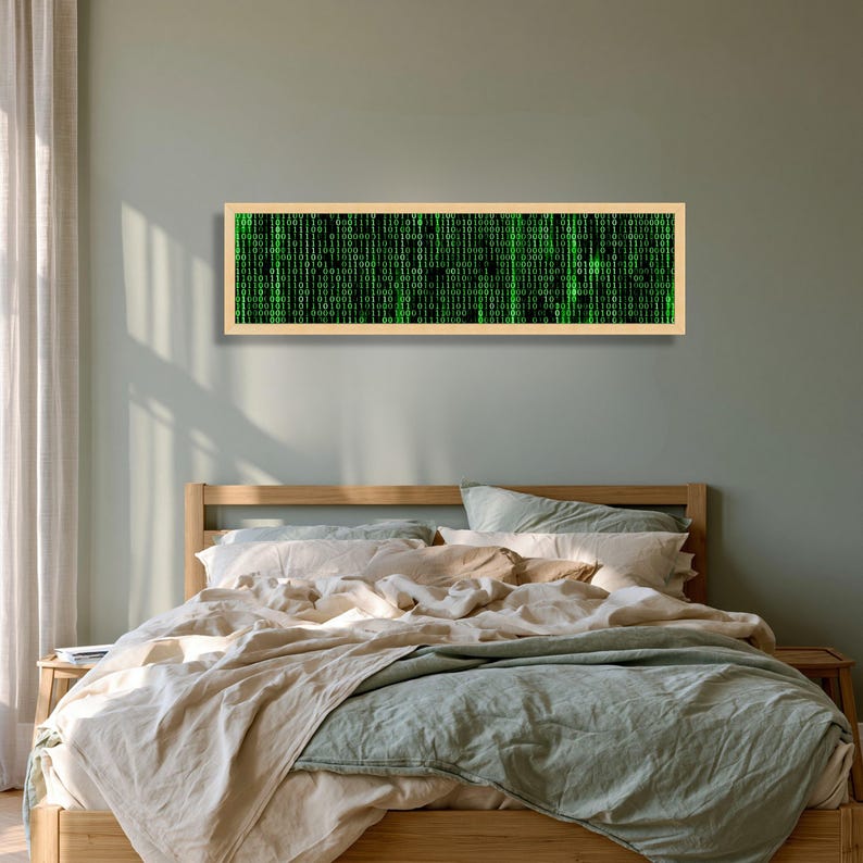 Digital Code Matrix Canvas, Binary Data Wall Art, Green Tech Pattern Canvas, Modern Technology Decor, Futuristic Office Artwork image 5