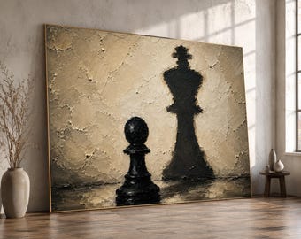 Chess Pawn with King Shadow Canvas, Motivational Wall Art, Strategic Game Theme Canvas, Modern Home Decor, Ready to Hang