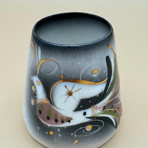 Mini vaso vintage Sascha Brastoff Surf Ballet / Ceramica grigia e oro dipinta a mano (anni '50-'60)