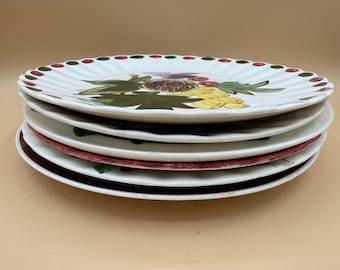 Platos vintage Blue Ridge pintados a mano, cerámica bajo vidriado con motivos florales y frutales de la década de 1940 (juego de 6)