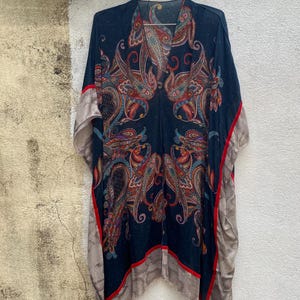 Navy Blue Red Ribbon Kaftan 100% Modal Plus Size