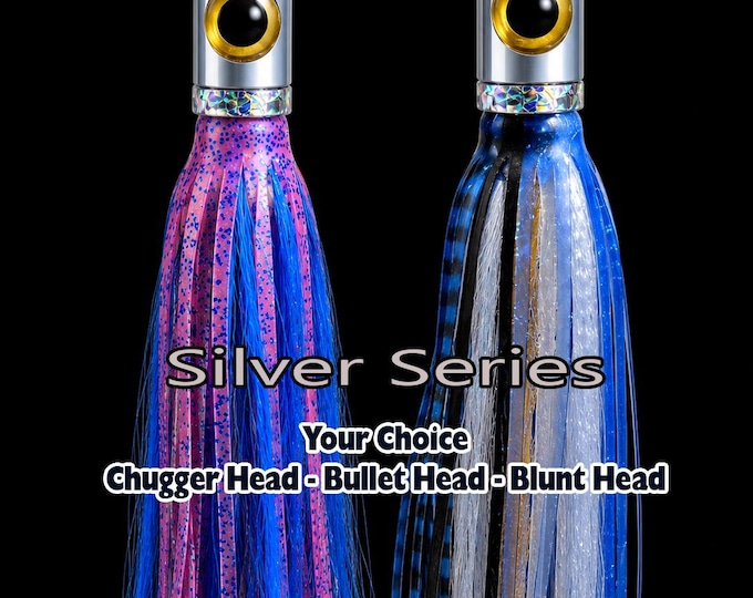 Silver Series, Fishing Lure, Pelagic Prey Series,  Chugger Head or Bullet Head Offshore Trolling Lure with Ballast Chamber.