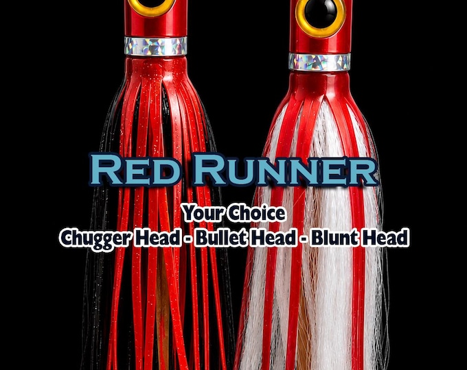 Red Runner, Fishing Lure, Pelagic Prey Series,  Chugger Head or Bullet Head Offshore Trolling Lure with Ballast Chamber.