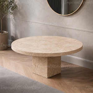Luxury Round Travertine Dining Table | Round Stone Dining Table Modern Round Dining Table |