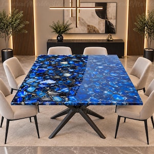 Luxury Blue Agate Square Dining Table Top | Handcrafted Stone Mosaic (Tabletop Only)