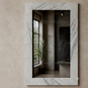 White Marble Wall Mirror | Natural Calacatta Stone Frame, Rectangular Vanity Mirror