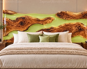 Custom Burl Wood Epoxy Resin Headboard, Live Edge Walnut Style, Lime Green Resin