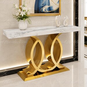 Luxury White Calacatta Marble Console Table, Luxury Calacatta Marble Console Table, White Marble Table,