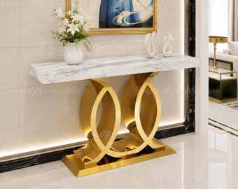 Luxury White Calacatta Marble Console Table, Luxury Calacatta Marble Console Table, White Marble Table,