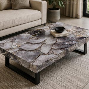 Handcrafted Smoky Quartz Crystal Coffee Table | Luxury Rectangle Stone Furniture