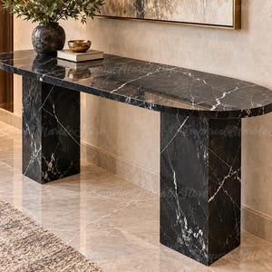 Luxury Spider Black Marble Console Table | Natural Stone Entryway Furniture