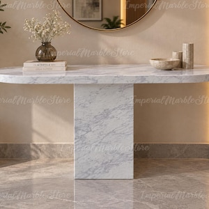 Luxury Calacatta Marble Console Table | White Stone Pedestal Entryway Table