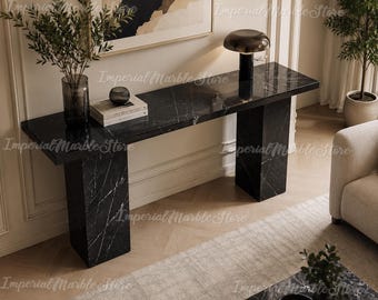 Luxury Spider Black Marble Console Table | Natural Stone Waterfall Entryway Table
