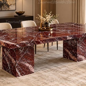Rosso Levanto Marble Dining Table | Red Rectangle Stone Kitchen Table
