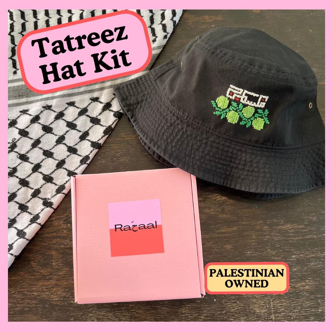 White Hat with Red Palestinian Tatreez – Handmade Luxury