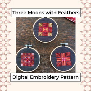 Palestinian Tatreez Embroidery Pattern: Three Moons Design (Digital Pattern)