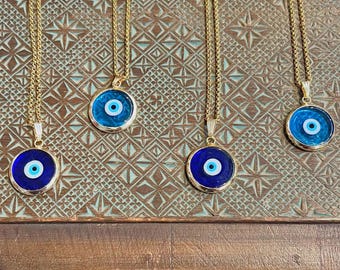 Handmade Lampwork Glass Evil Eye Necklace: 18k Gold-Plated, Turkish Jewelry