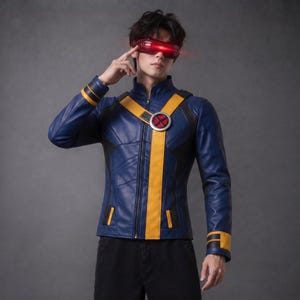 Cyclops X Men Jacket Handmade Blue Yellow Leather Cosplay Costume Unisex Superhero Outerwear Coat