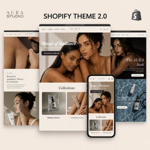 AURA Shopify 2.0 Theme | Premium Beauty Skincare Wellness Store | Mobile Responsive Ecommerce Template