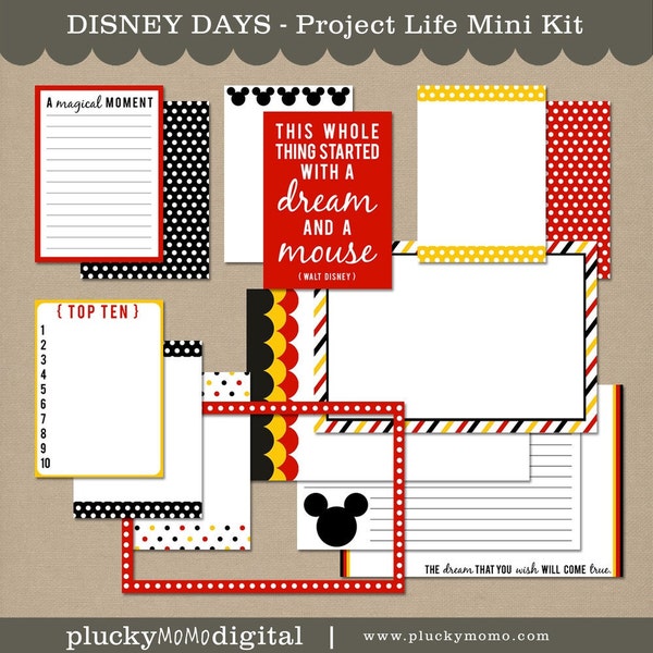 DISNEY DAYS Journaling Cards for Scrapbooking or Project Life