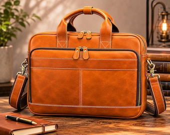 Maletín de piel auténtica, bolso bandolera para portátil de 15,6 pulgadas, bolso de trabajo para viajes de negocios.