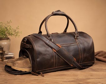 Reisetasche aus Crazy-Horse-Leder, Weekender-Tasche aus echtem Rindsleder, große Sporttasche aus Leder, Handgepäck für Übernachtungen, Vintage-Reisetasche