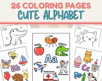 ABC Coloring Pages, Alphabet Coloring Pages, Kids Learning Activity, 26 Printable ABC Letters with Easy Pictures, Activities For Kids