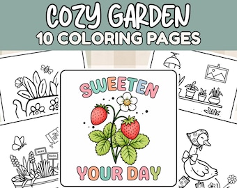 Cozy Garden Coloring, Gardening Coloring Pages, Bold Easy Coloring Book, Relaxing Coloring Pages, Plant Coloring Pages