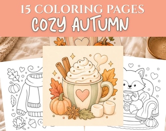 Cozy Autumn Coloring Pages, Fall Coloring Pages, Bold Easy Coloring pages, Holiday Coloring Pages, Relaxing Coloring Book