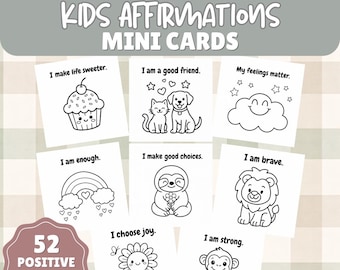 Kids Affirmations Cards, Self Love Cards, Kindness Cards For Kids, Printable Cards Digital Download, Motivational Coloring Pages