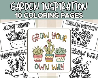 Cute Garden Coloring, Inspirational Coloring Pages, Gardening Coloring Pages, Motivational Coloring Book, Easy Coloring Sheets