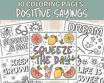 Motivational Coloring Pages, Easy Bold Coloring Book, Affirmation Coloring Pages, Cute Easy Coloring, Positivity Coloring, Digital Downloads