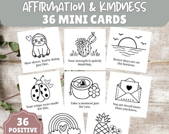 Positivity Affirmation Cards, Self Care Cards, Kindness Cards Printable, Compliment Cards Printable, Coloring Cards Printable