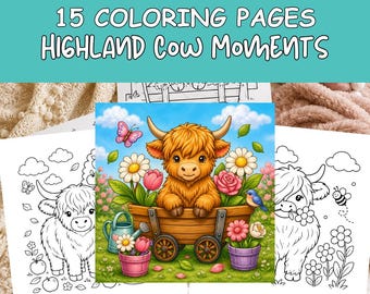 Highland Cow Coloring | Bold and Easy Coloring | Cute Cow Coloring | PDF Coloring Pages | Moments Coloring Pages | Printable Coloring Page