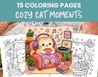 Cozy Cat Coloring Pages | Cozy Coloring Pages | Bold and Easy Coloring Pages | Easy Coloring Pages Printables | Moments Coloring Pages