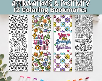 Affirmations Coloring Pages, Positivity Affirmations Coloring, Coloring Bookmarks For Adults, Cute Bookmarks Printable