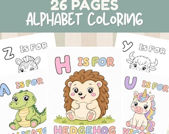 ABC Coloring Pages, Baby Shower Coloring Pages, Kids Learning Activity, Baby Shower Game Activity, Guest Book Keepsake, Toddler Coloring
